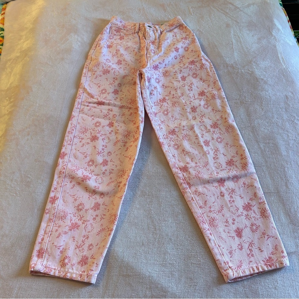Sync Union Bay vintage 90s high rise pink floral denim straight jeans 6 vintage